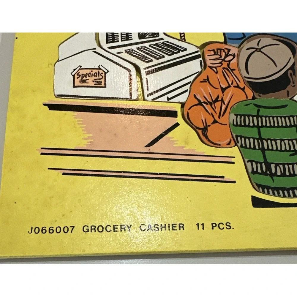 Judy Company Vtg Wooden Puzzle Grocery Cashier 11 pieces J066007 1981 HTF